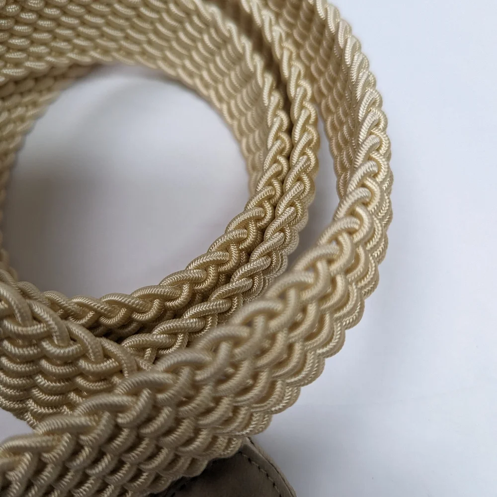 Braided Elastic Beige Men’s Belt with Suede Buckle
